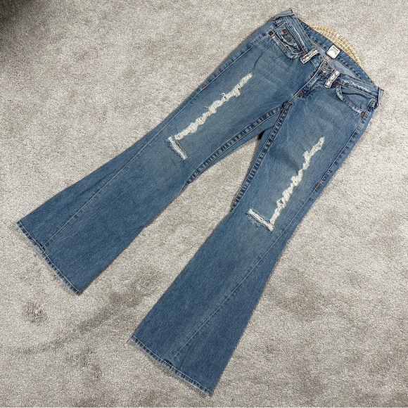 True Religion Women’s Snakeskin Flap Pockets Joey Boot Cut Jeans Low Rise 30 - Picture 3 of 15
